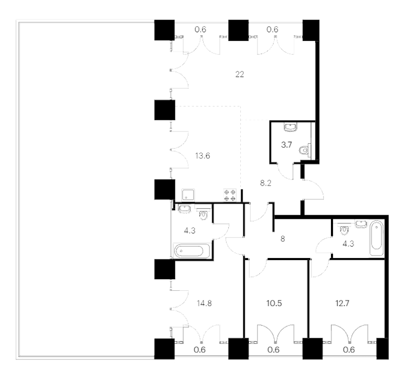 3-комнатная квартира 133.2 м², 8/9 эт., ЖК «Лермонтовский 54»